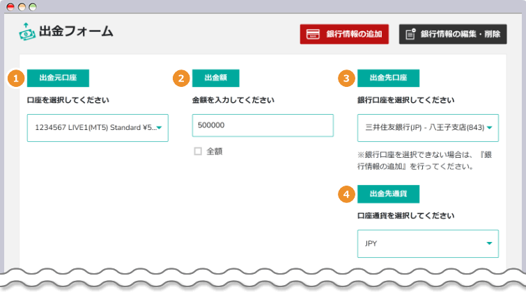 銀行送金の出金内容を入力する