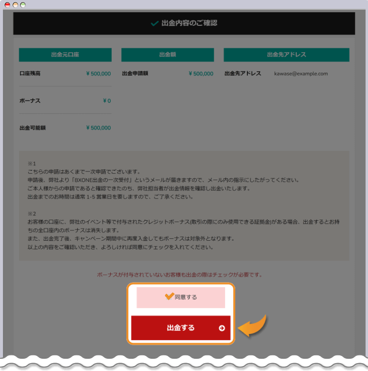 出金する内容の確認