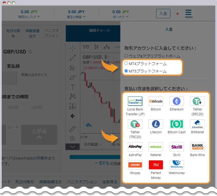 入金ボタンのクリック