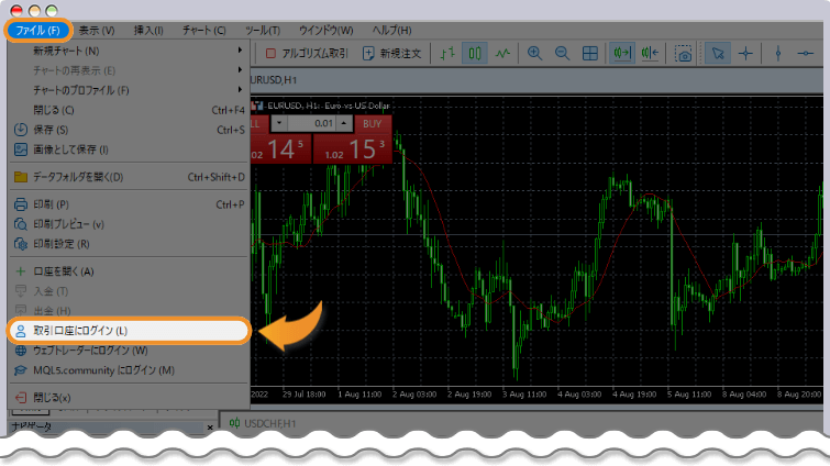 ログイン画面を開く