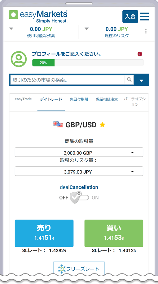 easyMarkets独自のWebプラットフォーム画面