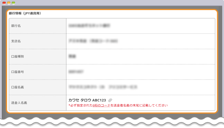 指定された口座に送金する