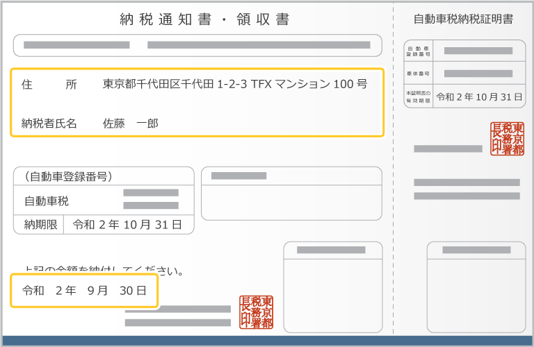 納税通知書（領収証書）などの租税通知書