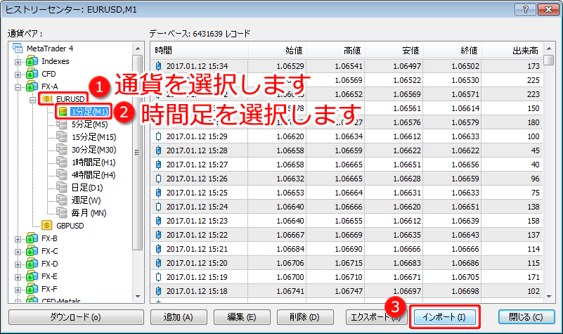「ヒストリーセンター」ウインドウ画面