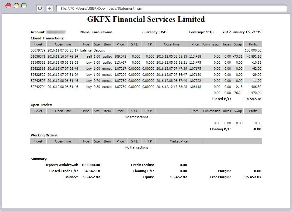 口座履歴レポート