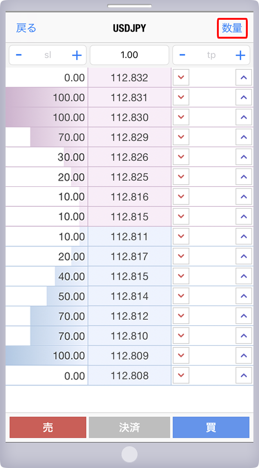 板情報画面 ロット・通貨切替設定