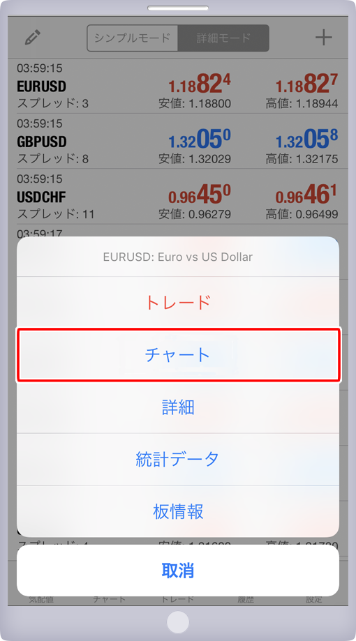 表示メニュー画面