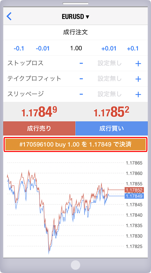 成行決済実行画面