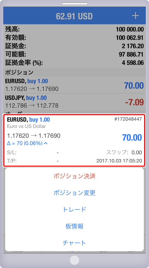 保有中のポジション詳細情報